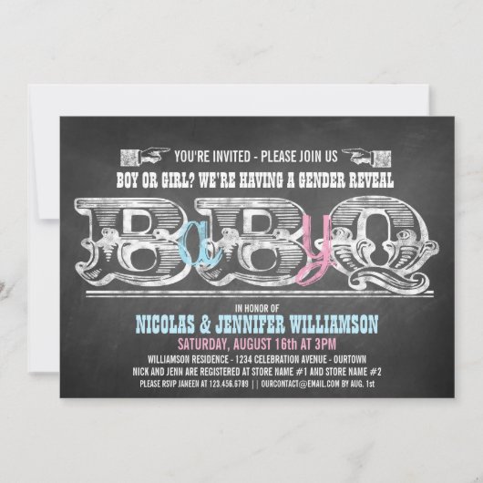 Babyq Gender onthullen Barbeque Invitaties Kaart (Voorkant)