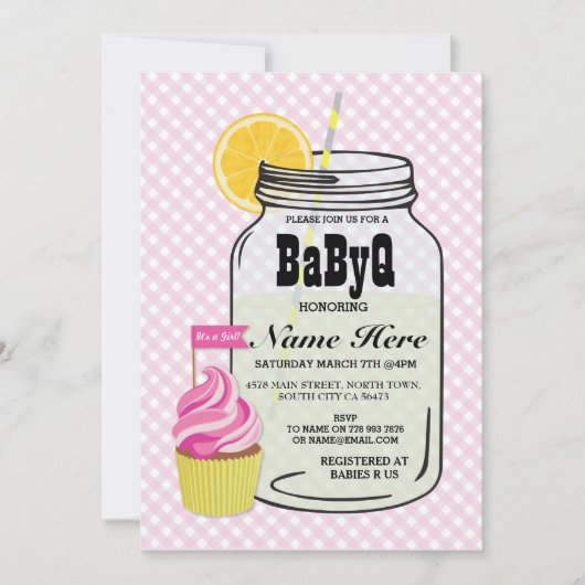 BaByQ Gender Reveal Baby shower Roze Check Uitnodi Kaart (Voorkant)