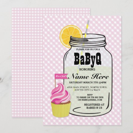 BaByQ Gender Reveal Baby shower Roze Check Uitnodi Kaart (Voorkant / Achterkant)