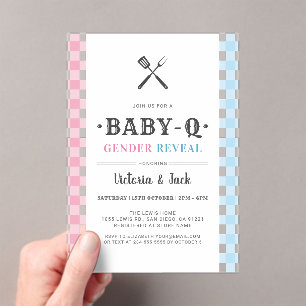 BabyQ Geslacht Reveal Gingham BBQ Acryl Uitnodigingen