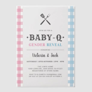 BabyQ Geslacht Reveal Gingham BBQ Vellum Uitnodigingen