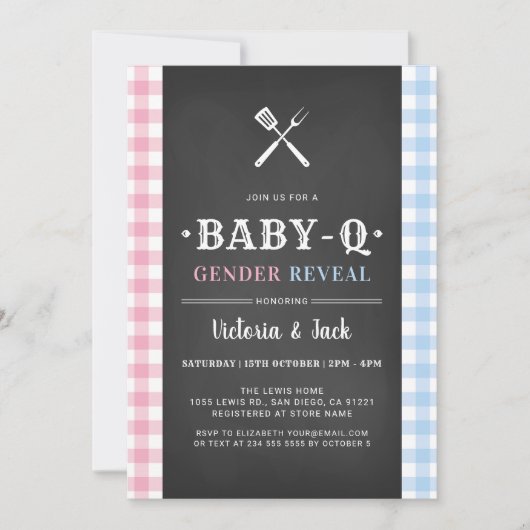BabyQ Geslacht Reveal Gingham BBQ Zwart Kaart (Voorkant)