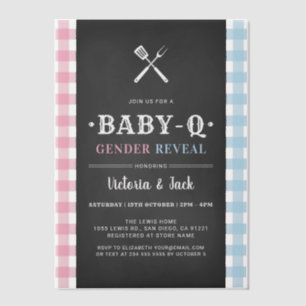 BabyQ Geslacht Reveal Gingham BBQ Zwart Vellum Uitnodigingen