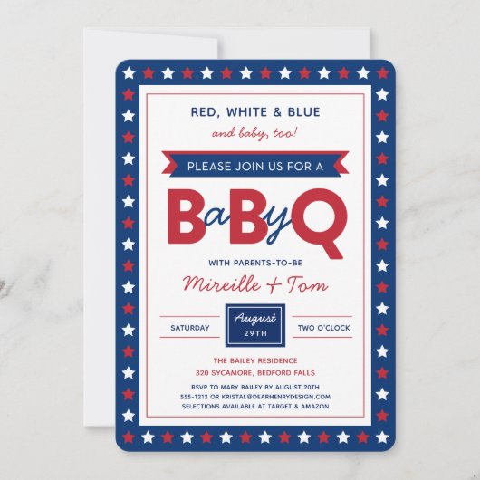 BabyQ of Baby-Q Rood Blauw Baby shower uitnodigen Kaart (Voorkant)