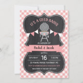 BABYQ Roze Gingham Chalkboard Girl Baby shower Kaart (Voorkant)