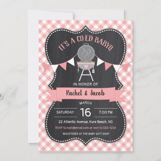 BABYQ Roze Gingham Chalkboard Girl Baby shower Kaart (Voorkant)