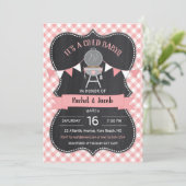 BABYQ Roze Gingham Chalkboard Girl Baby shower Kaart (Staand voorkant)