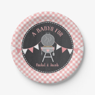 BABYQ Roze Gingham Chalkboard Girl Baby shower Papieren Bordje
