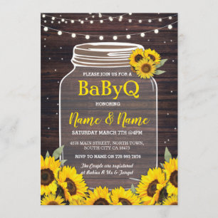 BaByQ Sunflower BBQ Baby shower Jar Wood Invite Kaart