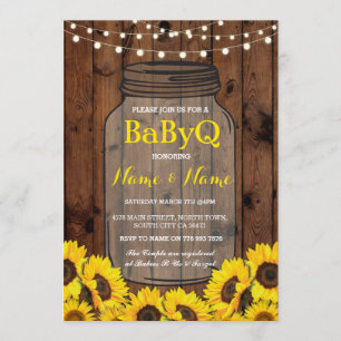 BaByQ Sunflower BBQ Baby shower Jar Wood Invite Kaart