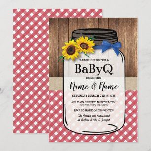 BaByQ Sunflower BBQ Baby shower Jar Wood Red Check Kaart