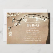 BabyQ uitnodiging Coed BBQ Douche Rustieke Lichten (Voorkant)