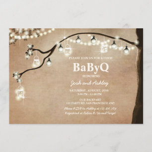 BabyQ uitnodiging Coed BBQ Douche Rustieke Lichten