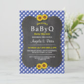 BABYQ Zonnebloem Baby shower BBQ Paar Blauw Uitnod Kaart (Staand voorkant)