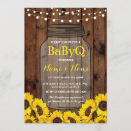 BaByQ Zonnebloem BBQ Baby shower Jar Wood Uitnodig Kaart