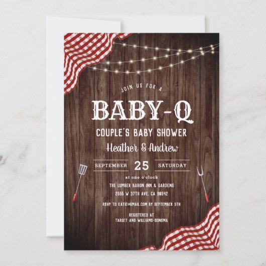 BabyQue Picnic BBQ Couple's Baby shower Invitation Kaart (Voorkant)