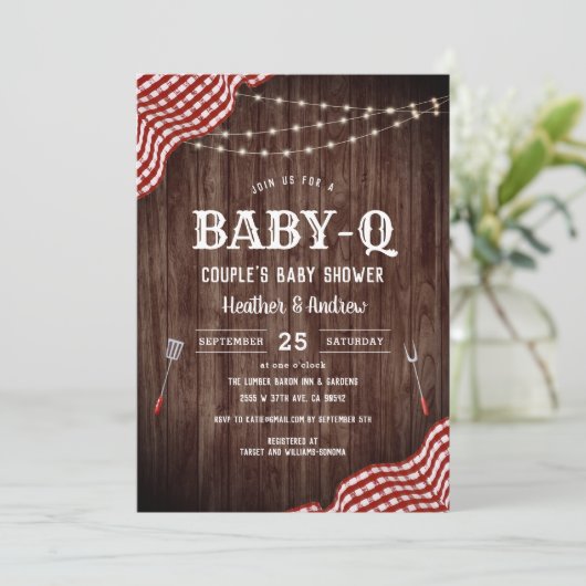 BabyQue Picnic BBQ Couple's Baby shower Invitation Kaart (Staand voorkant)