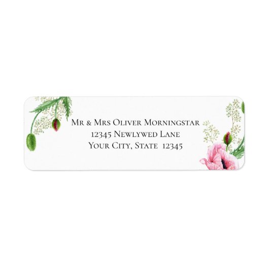 Babyroze en roze papavers etiket (Voorkant)