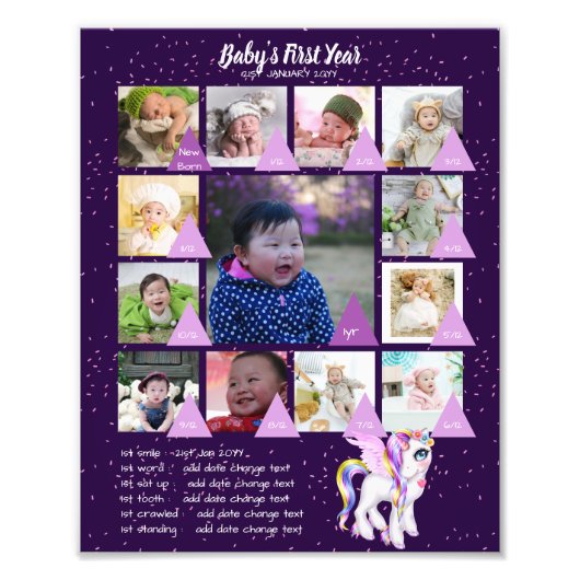 BABYS 1 JAAR FOTO COLLAGE 8x12 $5 of minder! Foto Afdruk (Voorkant)