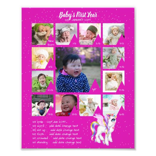 BABYS 1 JAAR FOTO COLLAGE 8x12 $5 of minder! Foto Afdruk (Voorkant)