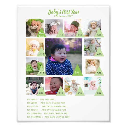 BABYS 1 JAAR FOTO COLLAGE 8x12 $5 of minder! Foto Afdruk (Voorkant)