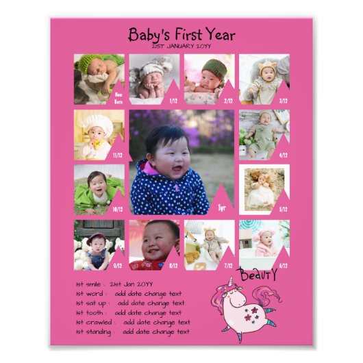 BABYS 1 JAAR FOTO COLLAGE 8x12 $5 of minder! Foto Afdruk (Voorkant)