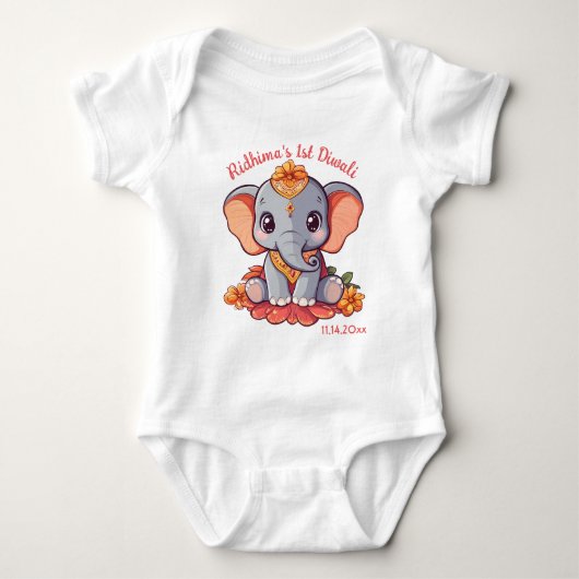 Baby's 1e Diwali met schattige olifant Romper (Voorkant)