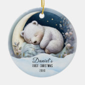 Baby's 1e Eerste Kerst Schattige Beer Custom Keramisch Ornament (Voorkant)