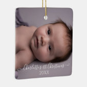 Babys 1e eerste kerstfoto geboorte Stats script Keramisch Ornament (Rechts)