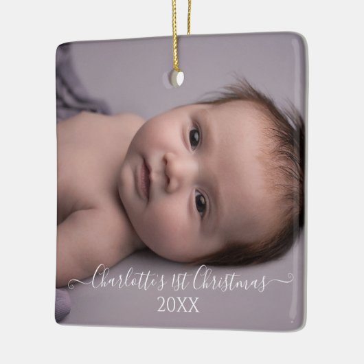 Babys 1e eerste kerstfoto geboorte Stats script Keramisch Ornament (Links)