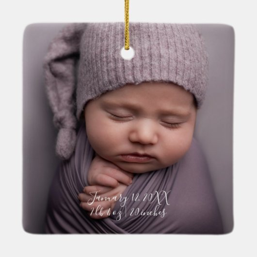 Babys 1e eerste kerstfoto geboorte Stats script Keramisch Ornament (Achterkant)