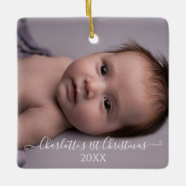 Babys 1e eerste kerstfoto geboorte Stats script Keramisch Ornament