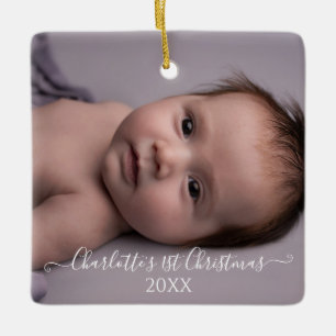 Babys 1e eerste kerstfoto geboorte Stats script Keramisch Ornament