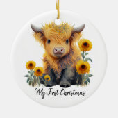 Baby's 1e Eerste Kerstmis Highland Koe Zonnebloeme Keramisch Ornament (Achterkant)