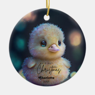 Baby's 1e Eerste Kerstmis Schattigee Eend Foto Aan Keramisch Ornament
