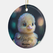 Baby's 1e Eerste Kerstmis Schattigee Eend Foto Aan Keramisch Ornament (Links)