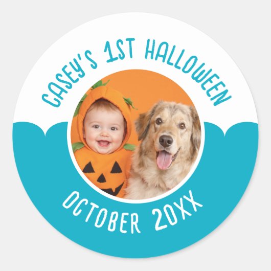 Baby's 1e Halloween Aangepaste Foto Bewerkbare Tek Ronde Sticker (Voorkant)