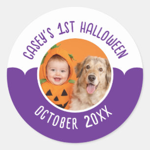 Baby's 1e Halloween Aangepaste Foto Bewerkbare Tek Ronde Sticker