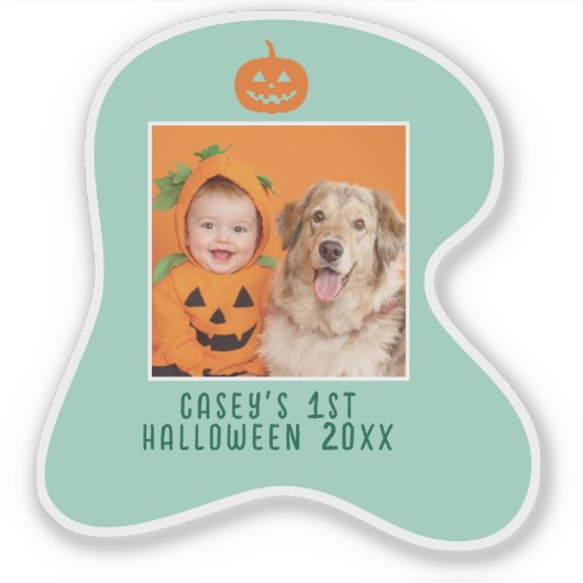 Baby's 1e Halloween Gepersonaliseerde Foto Naam Ja Sticker (Voorkant)
