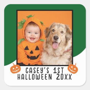 Baby's 1e Halloween Persoonlijke Foto Naam Jaar Vierkante Sticker