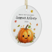 Babys 1e Halloween Schattigee pompoen & bladeren O Keramisch Ornament (Rechts)