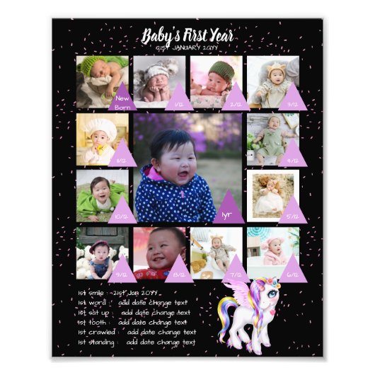 BABY'S 1E JAAR FOTOCOLLAGE 20x30 $5 of minder! Foto Afdruk (Voorkant)