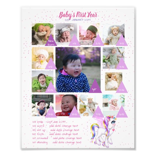 BABY'S 1E JAAR FOTOCOLLAGE 20x30 $5 of minder! Foto Afdruk (Voorkant)