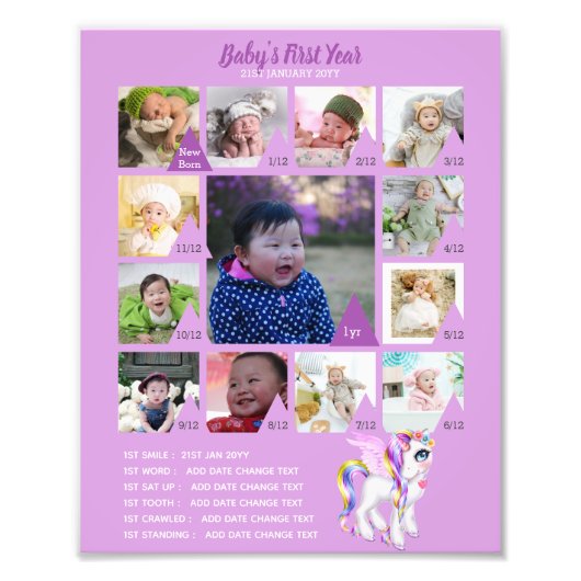 BABY'S 1E JAAR FOTOCOLLAGE 20x30 $5 of minder! Foto Afdruk (Voorkant)