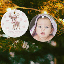 Baby's 1e Kerst Foto Roze Sneeuwvlokken Bos