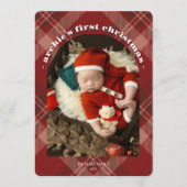 Baby's 1e kerst Kaart | Rood geplakte single-foto (Voorkant)