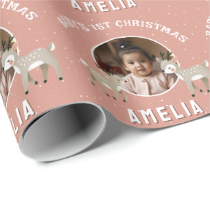Baby's 1e kerst rendier aandenken foto cadeaupapier