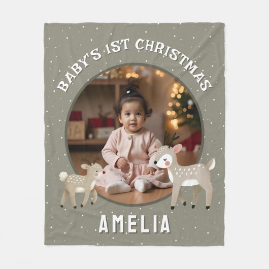 Baby's 1e kerst Rendier Aandenken Foto Fleece Deken (Voorkant)