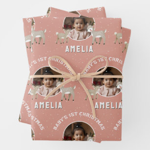 Baby's 1e kerst rendier aandenken foto inpakpapier vel