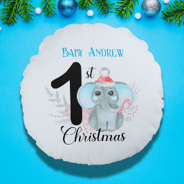 Baby's 1e Kerst Schattige Blauwe Olifant Keepsake Rond Kussen